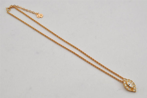 Authentic Christian Dior Gold Tone Chain Rhinestone Pendant Necklace CD 0459K