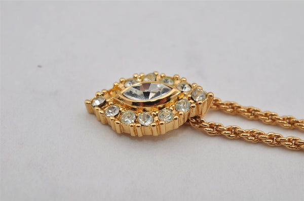 Authentic Christian Dior Gold Tone Chain Rhinestone Pendant Necklace CD 0459K