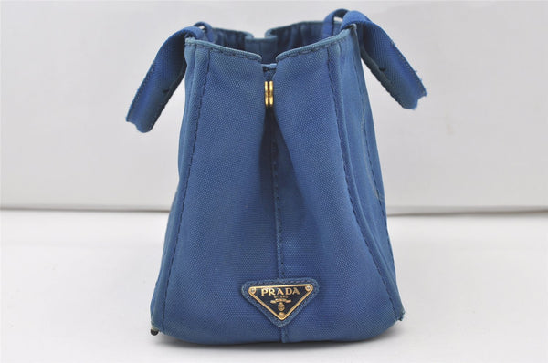 Authentic PRADA Vintage Canapa SS Canvas Tote Hand Bag Purse Blue 0462J