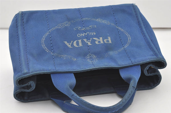 Authentic PRADA Vintage Canapa SS Canvas Tote Hand Bag Purse Blue 0462J