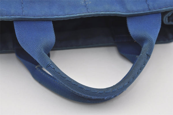 Authentic PRADA Vintage Canapa SS Canvas Tote Hand Bag Purse Blue 0462J