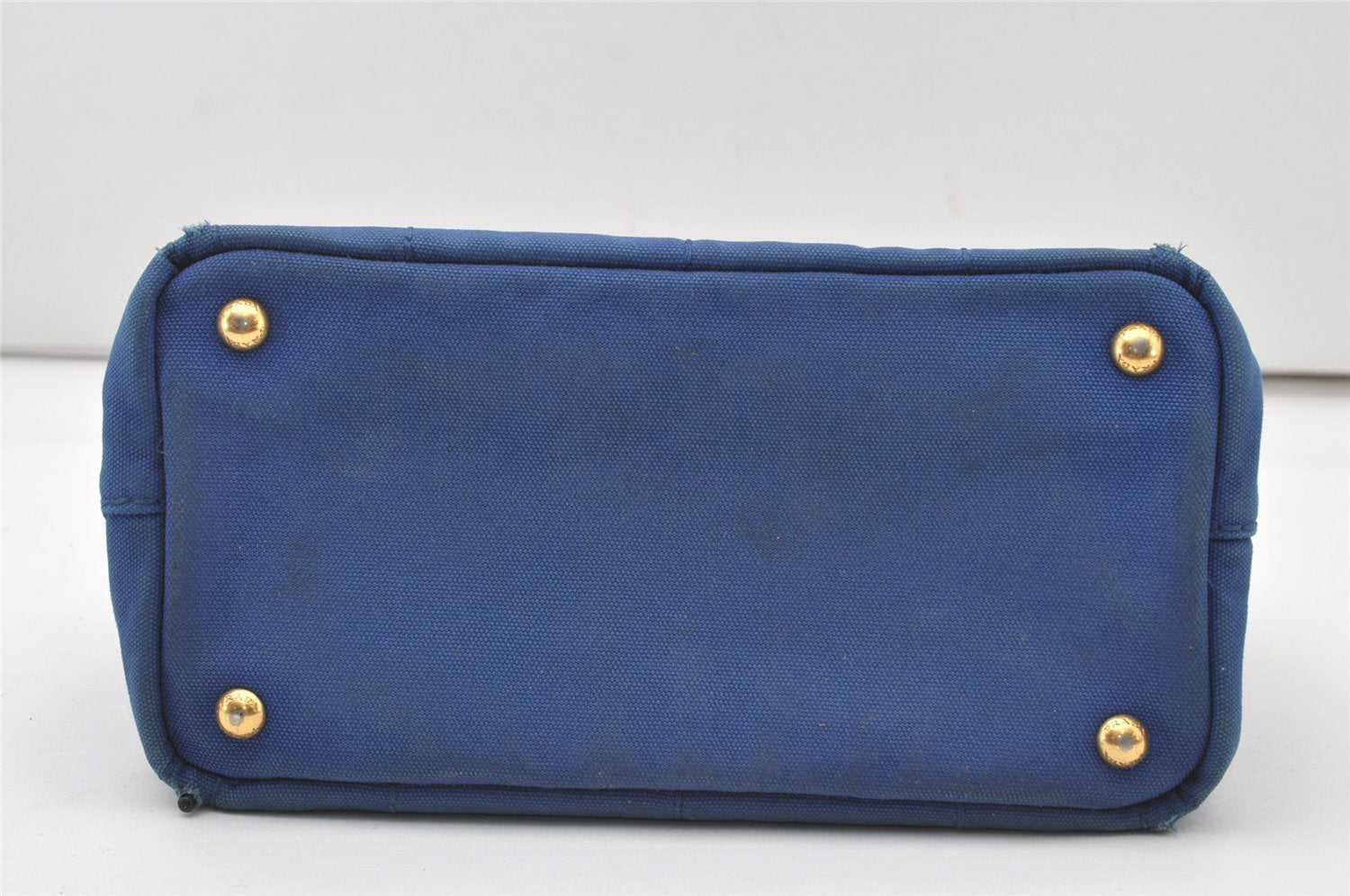 Authentic PRADA Vintage Canapa SS Canvas Tote Hand Bag Purse Blue 0462J