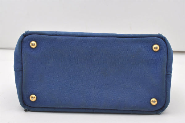 Authentic PRADA Vintage Canapa SS Canvas Tote Hand Bag Purse Blue 0462J