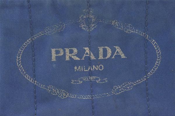 Authentic PRADA Vintage Canapa SS Canvas Tote Hand Bag Purse Blue 0462J