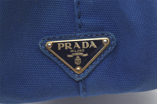 Authentic PRADA Vintage Canapa SS Canvas Tote Hand Bag Purse Blue 0462J
