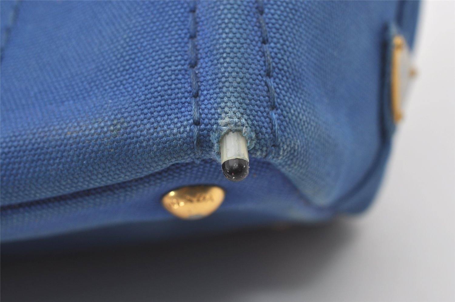 Authentic PRADA Vintage Canapa SS Canvas Tote Hand Bag Purse Blue 0462J