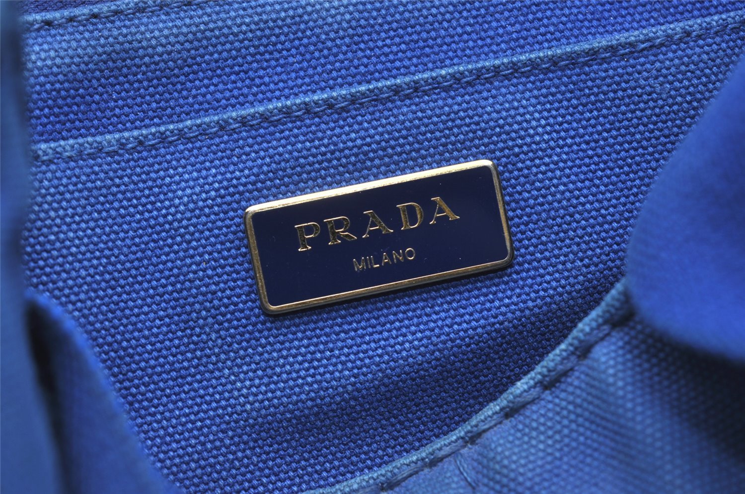 Authentic PRADA Vintage Canapa SS Canvas Tote Hand Bag Purse Blue 0462J