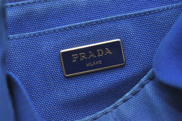 Authentic PRADA Vintage Canapa SS Canvas Tote Hand Bag Purse Blue 0462J