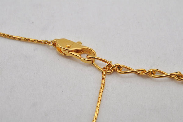 Authentic YVES SAINT LAURENT Logo Motif Necklace Chain Pendant Gold 0462K