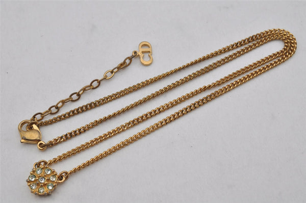 Authentic Christian Dior Gold Tone Chain Rhinestone Pendant Necklace CD 0463K