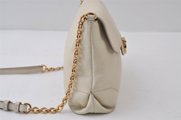 Authentic Salvatore Ferragamo Gancini Leather Chain Shoulder Bag White 0467J