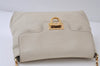 Authentic Salvatore Ferragamo Gancini Leather Chain Shoulder Bag White 0467J