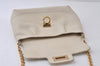 Authentic Salvatore Ferragamo Gancini Leather Chain Shoulder Bag White 0467J
