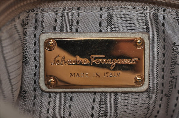 Authentic Salvatore Ferragamo Gancini Leather Chain Shoulder Bag White 0467J