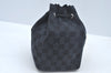 Authentic GUCCI Drawstring Hand Pouch Bag GG Canvas Leather 0390973 Black 0468J