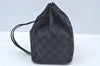Authentic GUCCI Drawstring Hand Pouch Bag GG Canvas Leather 0390973 Black 0468J
