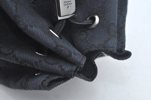 Authentic GUCCI Drawstring Hand Pouch Bag GG Canvas Leather 0390973 Black 0468J