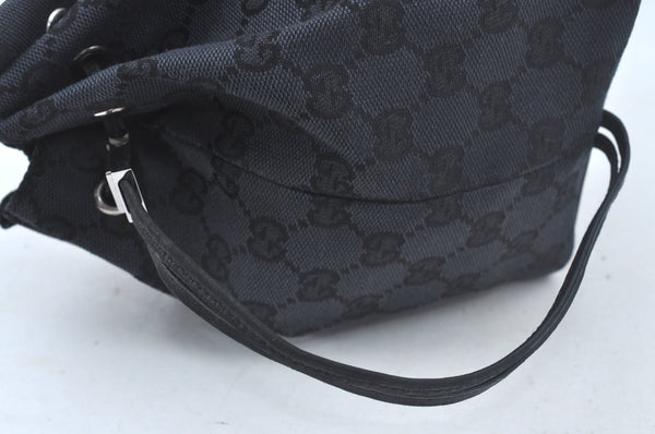 Authentic GUCCI Drawstring Hand Pouch Bag GG Canvas Leather 0390973 Black 0468J
