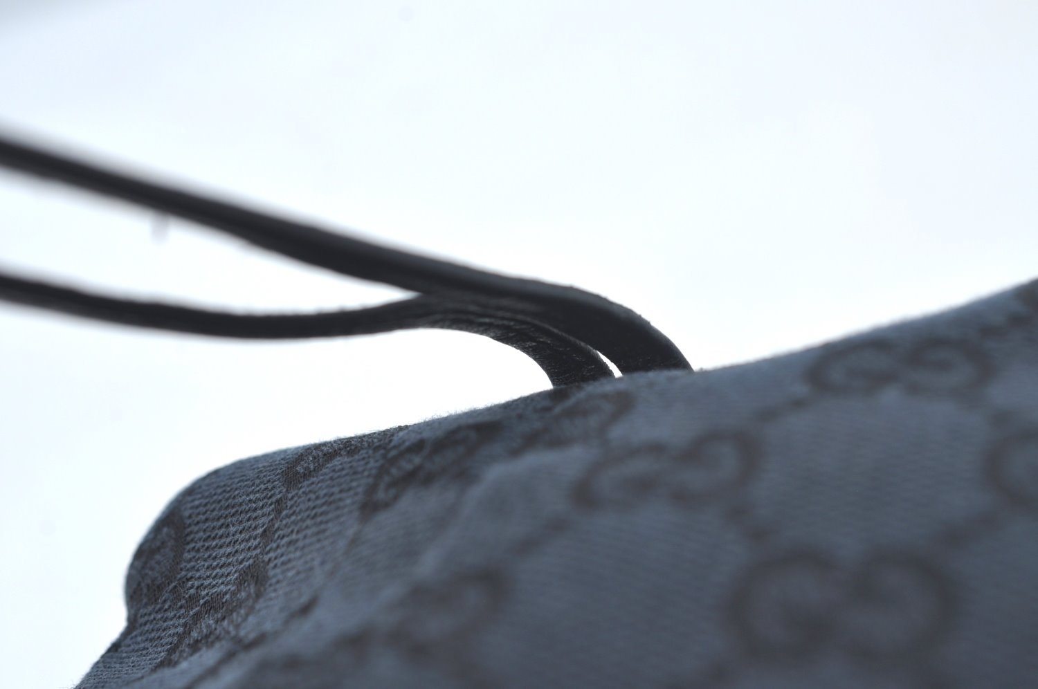 Authentic GUCCI Drawstring Hand Pouch Bag GG Canvas Leather 0390973 Black 0468J