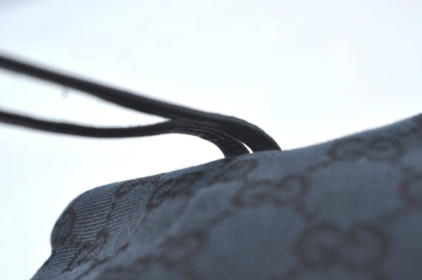 Authentic GUCCI Drawstring Hand Pouch Bag GG Canvas Leather 0390973 Black 0468J