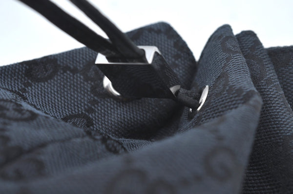Authentic GUCCI Drawstring Hand Pouch Bag GG Canvas Leather 0390973 Black 0468J