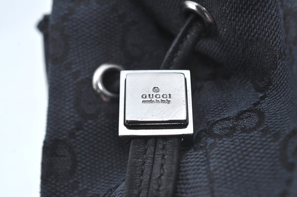Authentic GUCCI Drawstring Hand Pouch Bag GG Canvas Leather 0390973 Black 0468J