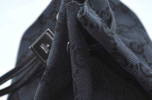Authentic GUCCI Drawstring Hand Pouch Bag GG Canvas Leather 0390973 Black 0468J