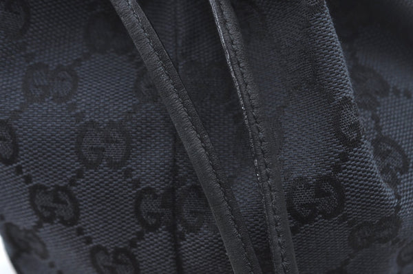 Authentic GUCCI Drawstring Hand Pouch Bag GG Canvas Leather 0390973 Black 0468J