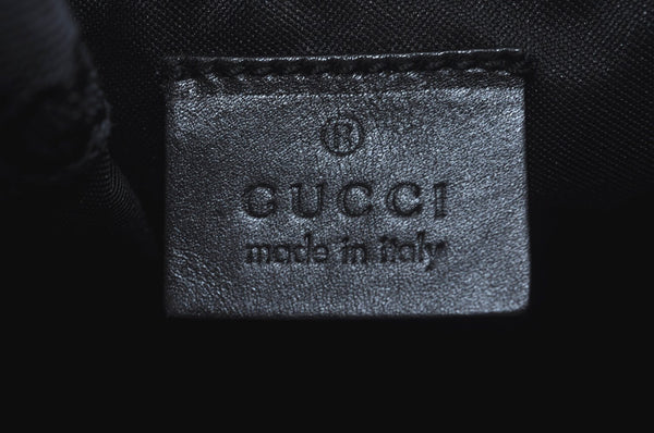 Authentic GUCCI Drawstring Hand Pouch Bag GG Canvas Leather 0390973 Black 0468J