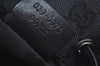 Authentic GUCCI Drawstring Hand Pouch Bag GG Canvas Leather 0390973 Black 0468J