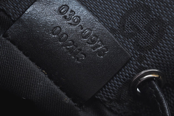 Authentic GUCCI Drawstring Hand Pouch Bag GG Canvas Leather 0390973 Black 0468J