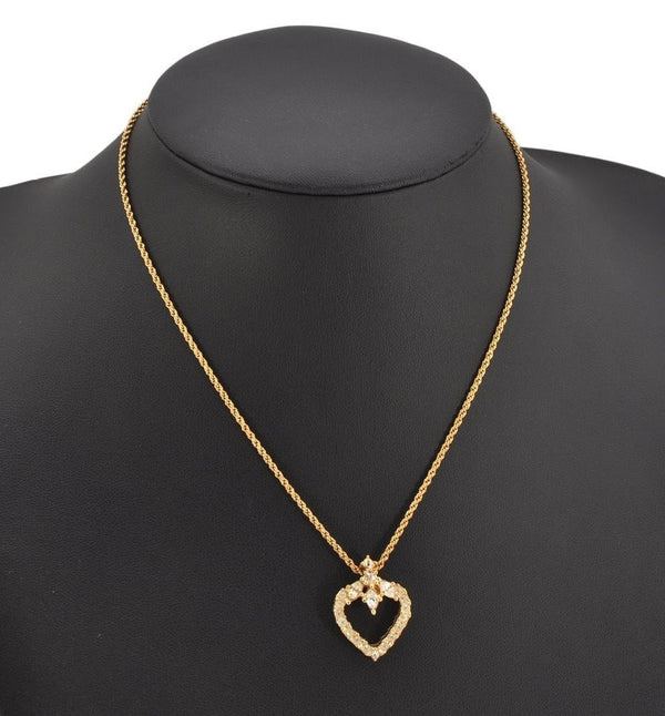 Authentic Christian Dior Gold Tone Chain Rhinestone Pendant Necklace CD 0469K