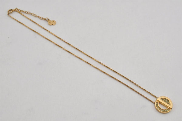 Authentic Christian Dior Gold Tone Chain Rhinestone Pendant Necklace CD 0470K