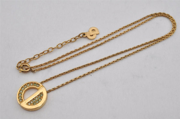 Authentic Christian Dior Gold Tone Chain Rhinestone Pendant Necklace CD 0470K