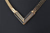 Authentic Christian Dior Gold Tone Chain Rhinestone Pendant Necklace CD 0471K