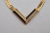 Authentic Christian Dior Gold Tone Chain Rhinestone Pendant Necklace CD 0471K