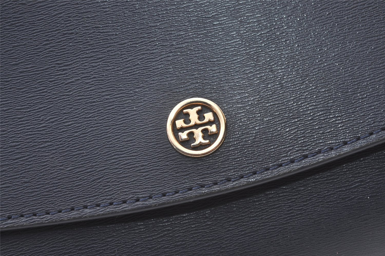 Authentic TORY BURCH Robinson Chain Shoulder Cross Bag Purse Leather Navy 0473J