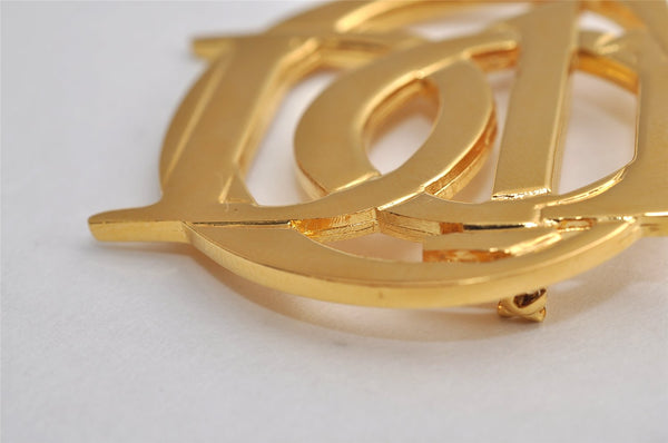 Authentic Christian Dior Vintage Logo Brooch Gold Tone CD 0473K