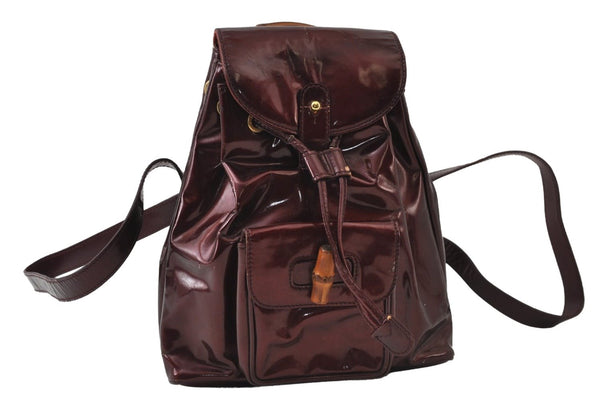 Authentic GUCCI Vintage Bamboo Backpack Purse Enamel Bordeaux 0474J