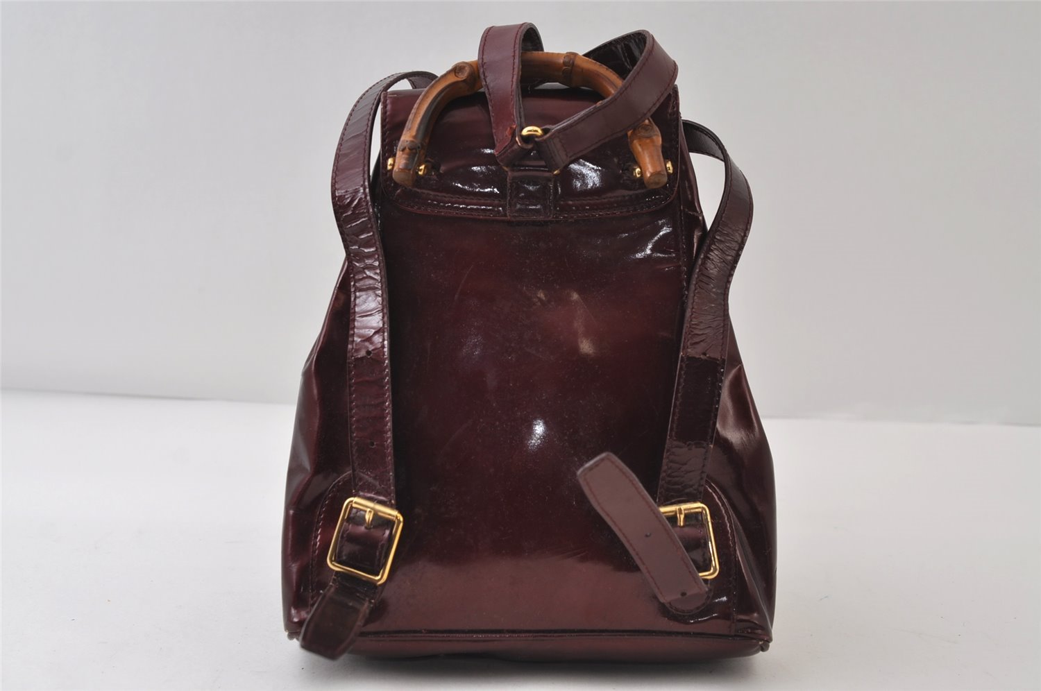 Authentic GUCCI Vintage Bamboo Backpack Purse Enamel Bordeaux 0474J