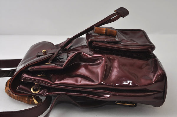 Authentic GUCCI Vintage Bamboo Backpack Purse Enamel Bordeaux 0474J