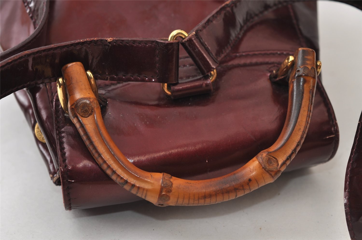 Authentic GUCCI Vintage Bamboo Backpack Purse Enamel Bordeaux 0474J