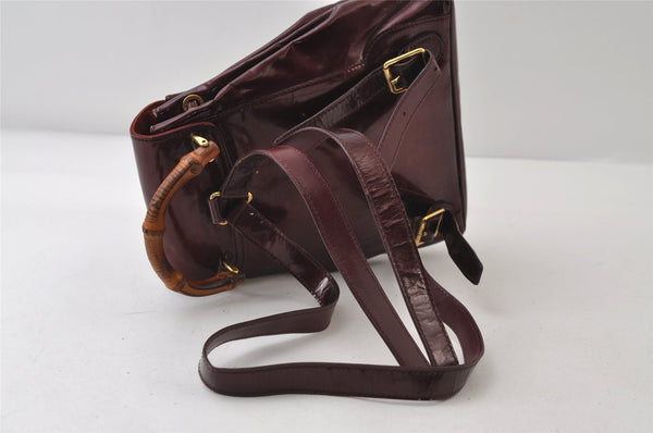 Authentic GUCCI Vintage Bamboo Backpack Purse Enamel Bordeaux 0474J