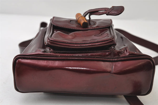 Authentic GUCCI Vintage Bamboo Backpack Purse Enamel Bordeaux 0474J