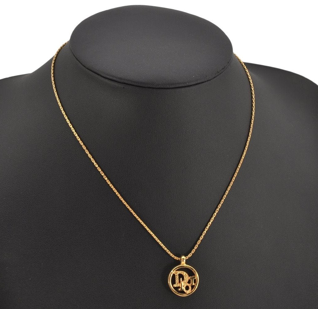 Authentic Christian Dior Gold Tone Chain Pendant Necklace CD 0474K