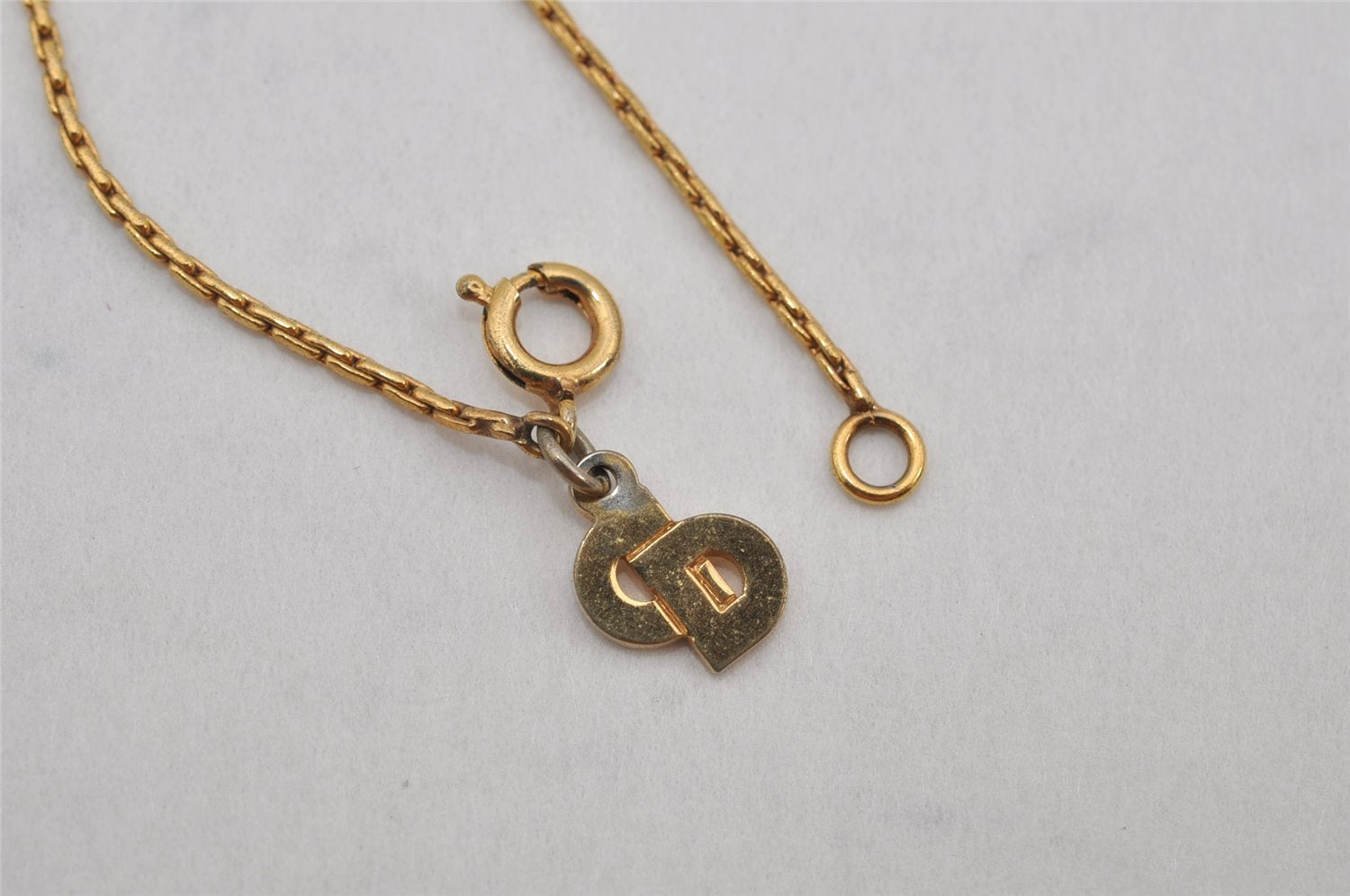 Authentic Christian Dior Gold Tone Chain Pendant Necklace CD 0474K