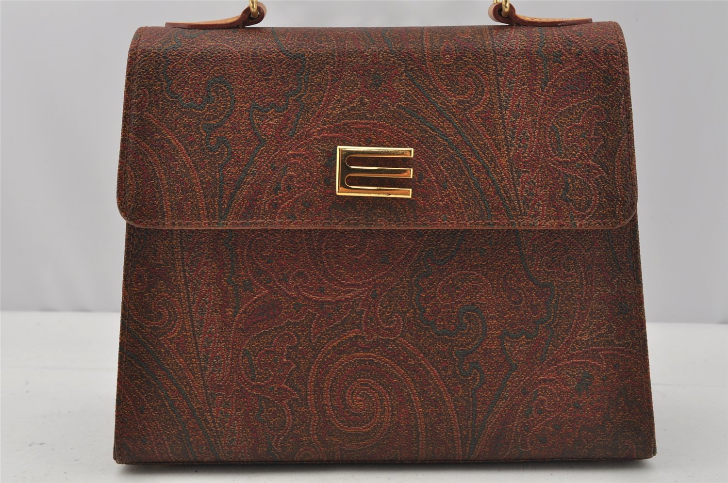 Authentic ETRO Vintage Hand Bag Purse PVC Leather Brown 0475J