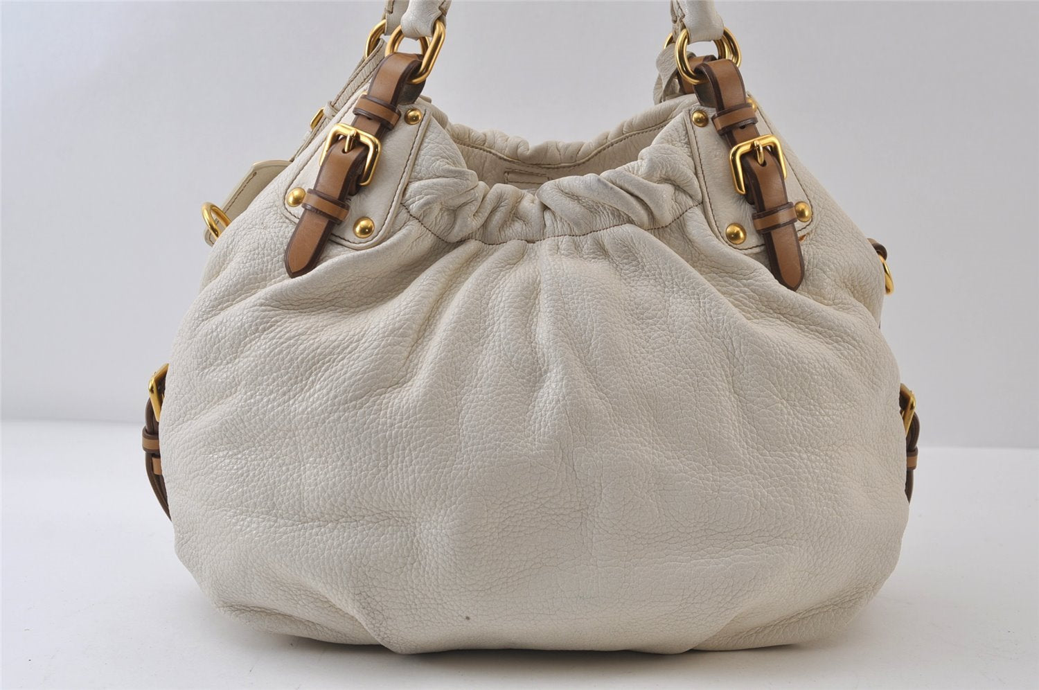 Authentic PRADA Vintage Leather Nappa 2Way Shoulder Tote Bag White 0476J