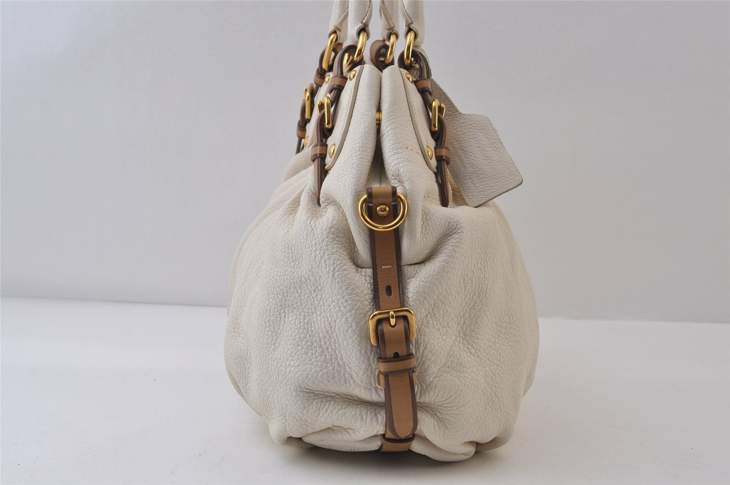 Authentic PRADA Vintage Leather Nappa 2Way Shoulder Tote Bag White 0476J