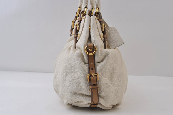 Authentic PRADA Vintage Leather Nappa 2Way Shoulder Tote Bag White 0476J